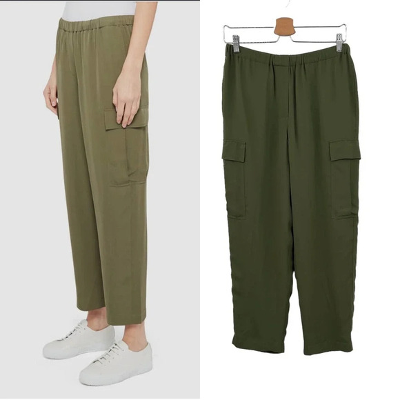 Theory Green Cropped Straight Fit Cargo Utility Silk Pants Size‎ Small - Picture 1 of 9